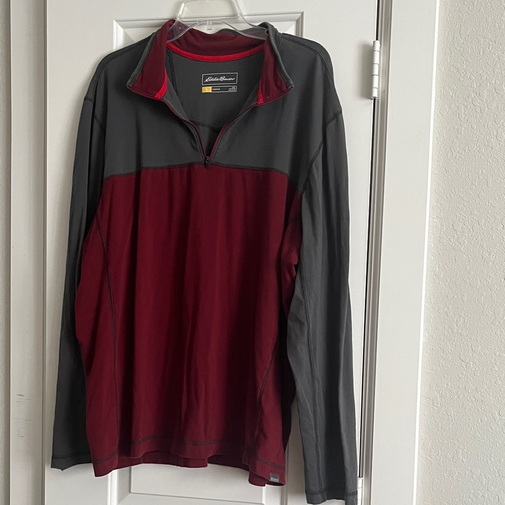 Eddie Bauer Burgundy and Charcoal Quarter-Zip Top